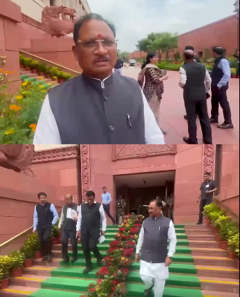 Stir during the Parliament's Monsoon Session: Chhattisgarh Chief Minister Vishnu Deo Sai arrived at the complex and was seen exiting the Parliament House.