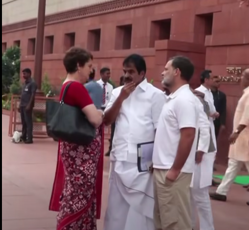 Stir among Congress leadership in Parliament complex: Serious discussion held between Rahul, Priyanka, and Venugopal.